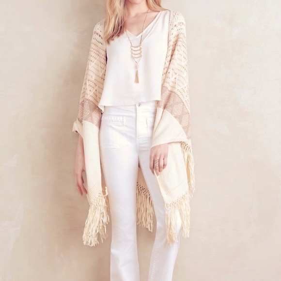 Moth Sweaters - NWT Anthropologie Poncho Ivory Peach Taupe Calipatria Size OS